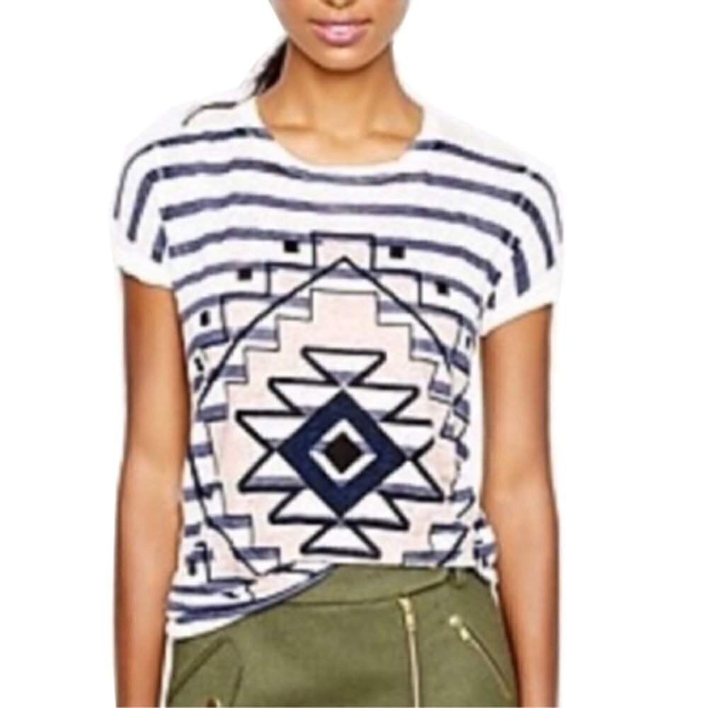❤️ J CREW J Crew Cream Linen Aztec Print shirt Size S